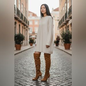 Top Moda Elegant Tan Suede Over-the-Knee Boots